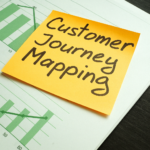 Customer hourney maping post-it note on top of data charts. Customer journey mapping with AI LLM search. Future Marketing. Simon Piper