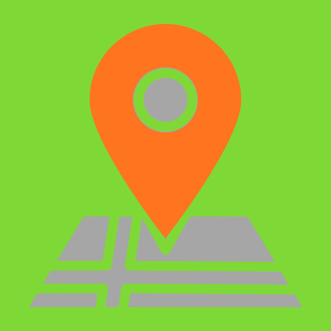 Image of graphic orange map pin in grey road map on green background, used to represent marketing positioning for SME businesses by Simon Piper Fractional CMO Consultant.